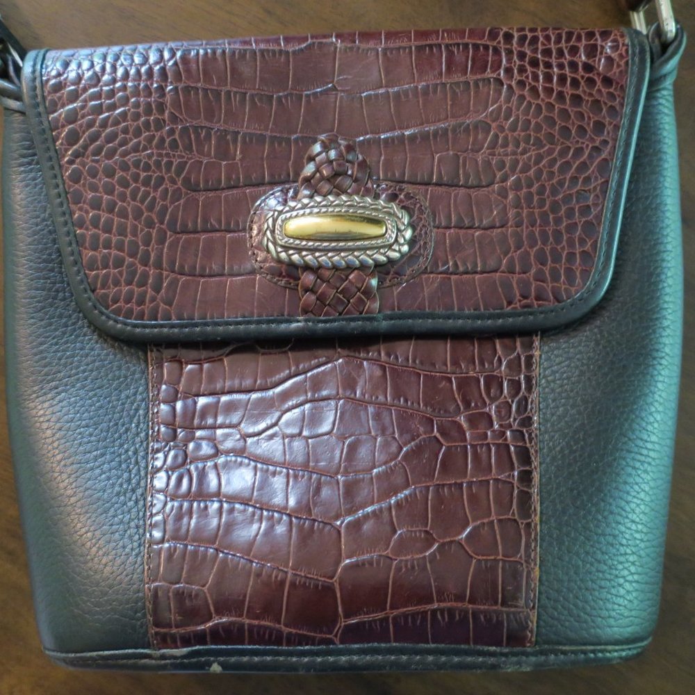 Brighton Leather Croc Embossed Bucket Bag Vintage